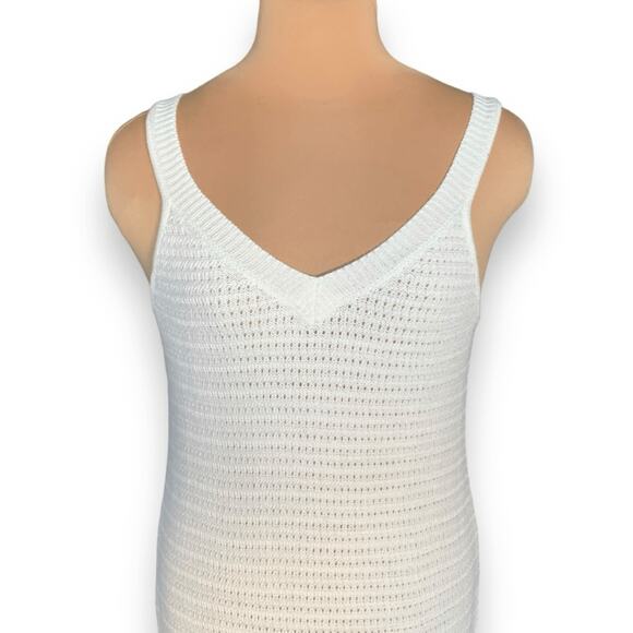 Scoop White Knit High-Low Mermaid Hem Flowy Dress Crochet Cutout Detail Maxi - Picture 5 of 9